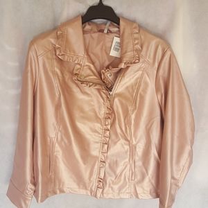 Rose Gold Metallic Faux Leather Jacket,Sz 3X